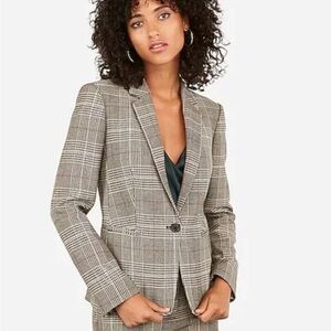 Express Tan Grey Plaid Single Button Blazer Size 2